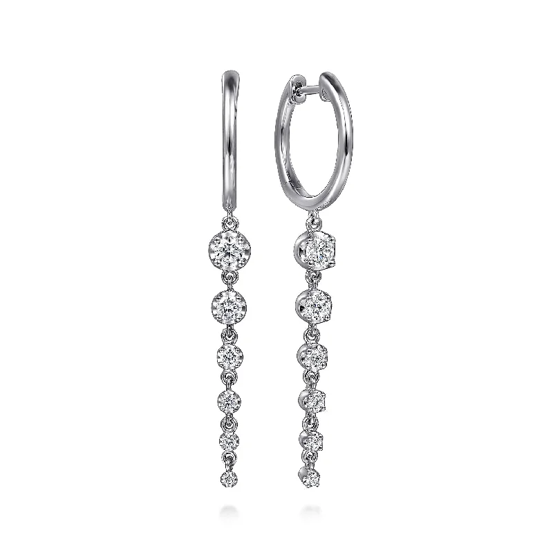 Simple dangle earrings-Graduating Diamond Dangling Earrings in White Gold by Gabriel & Co.