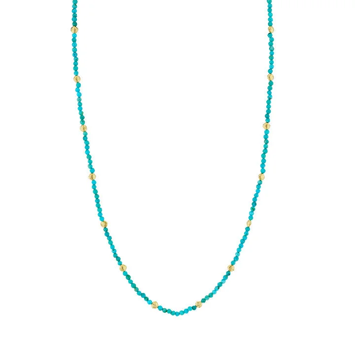 Adjustable necklaces for versatile styling -18k Yellow Gold Turquoise Beaded Chain Necklace