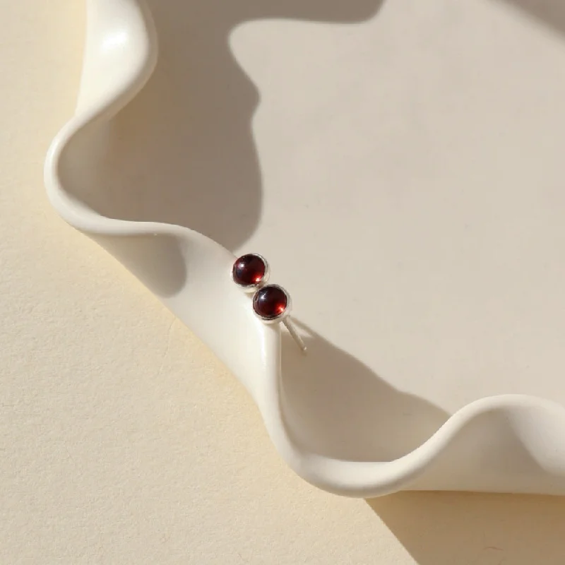 Silver earrings for women-Red Garnet Studs