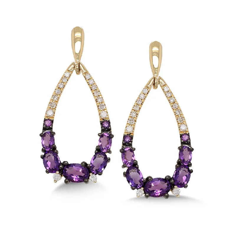 Vintage diamond earrings-Amethyst Drop Earrings in Yellow Gold