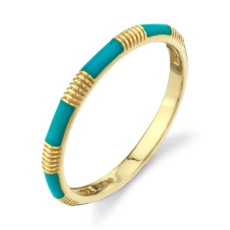 Stylish rings for men -18k Yellow Gold Turquoise Enamel Stackable Ring