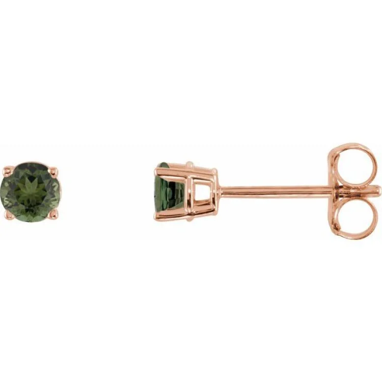 Blue sapphire earrings for women-14K Rose 3 mm Natural Green Tourmaline Stud Earrings