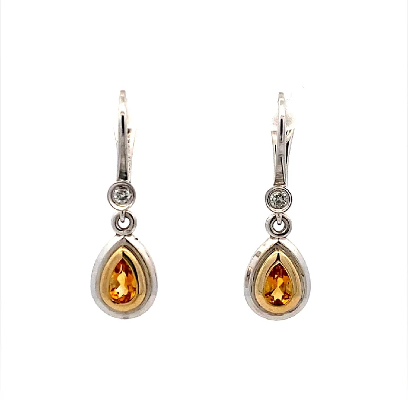 Dainty earrings-Citrine Drop Earrings in Two-TOne Gold by B&C