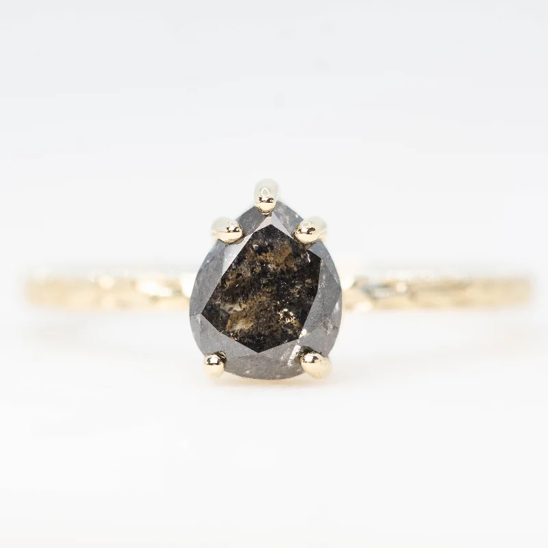 Affordable gemstone rings for women -Tinker Ring with a 1.54 Carat Dark and Clear Pear Diamond in 14k Yellow Gold - Ready to Size and Ship