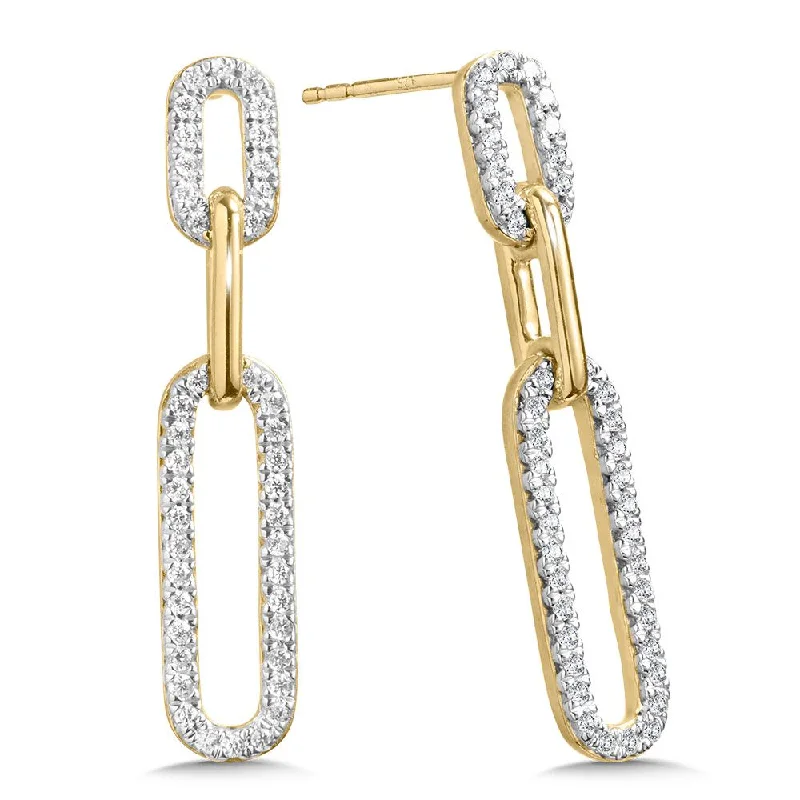 Elegant crystal earrings-Diamond Paperclip Earrings in Yellow Gold