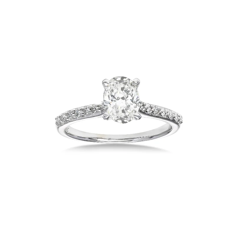 Luxury platinum rings with diamonds -Oval Diamond Engagement Ring, 1.01 Carats Center, 14K White Gold