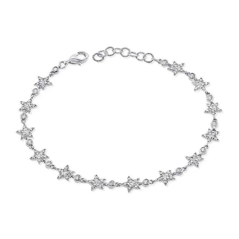 Elegant bangle bracelets with gemstones -14K White Gold Diamond Star Bracelet