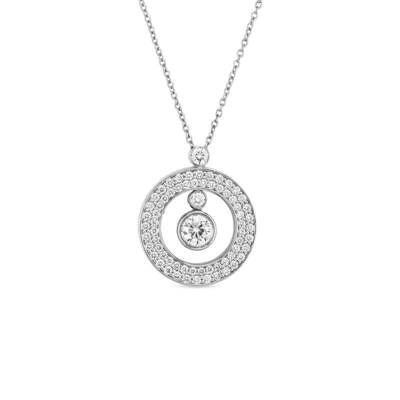 Unique leather necklaces for men -18k White Gold Cento Diamond Mini O Pendant