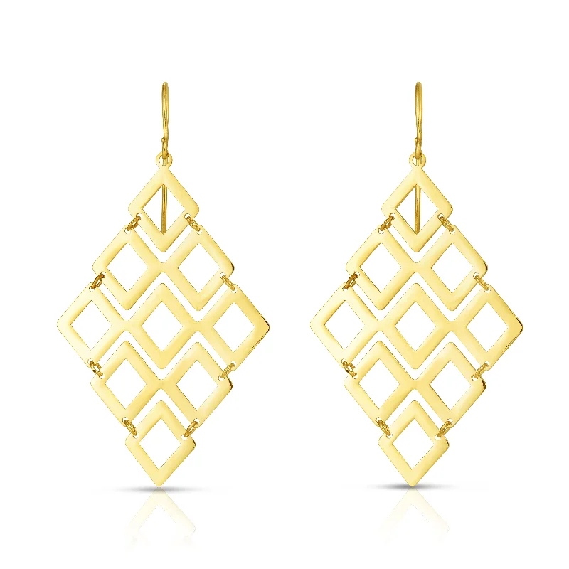 Modern gold earrings-14K Gold Polished Kite Shape Chandelier Earring