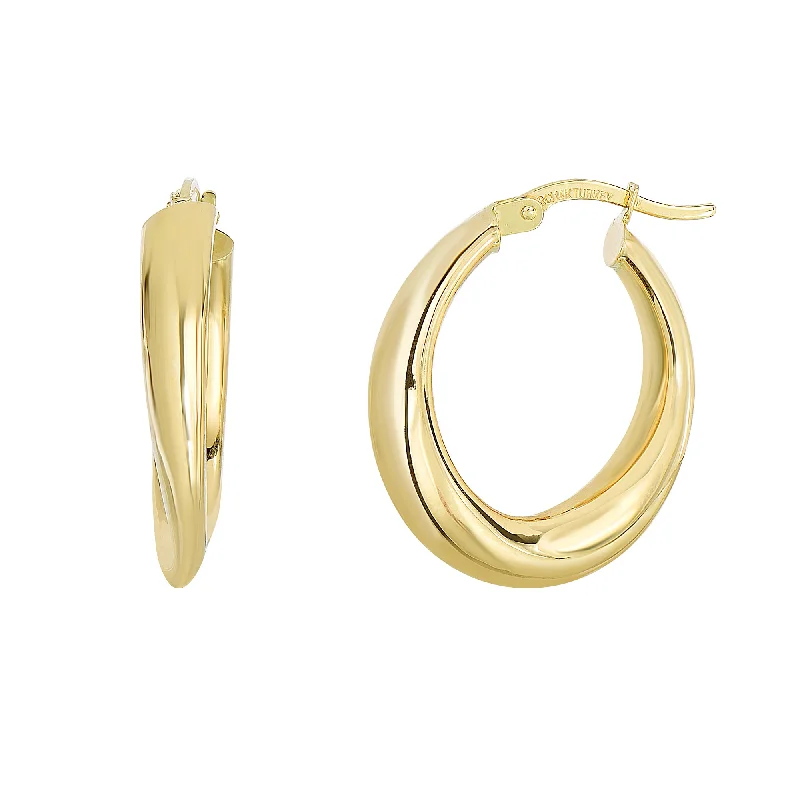 Women’s gemstone stud earrings-14K Gold Graduated Oval Hoop Earring