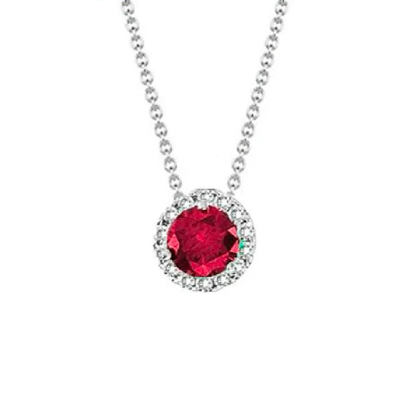 Classic heart necklaces for Valentine's day -Ruby & Diamond Round Halo Pendant