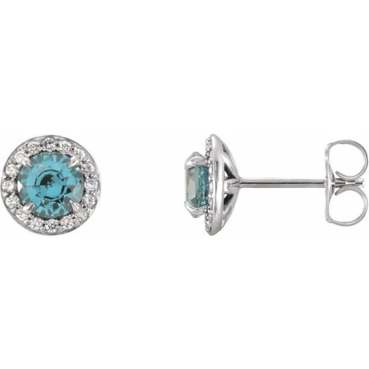 Designer earrings-14K White 4 mm Natural Aquamarine & 1/10 CTW Natural Diamond Earrings