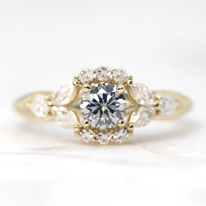 Wedding rings with vintage designs -Endora Ring with a Round Gray Moissanite and Moissanite Accents - Made to Order