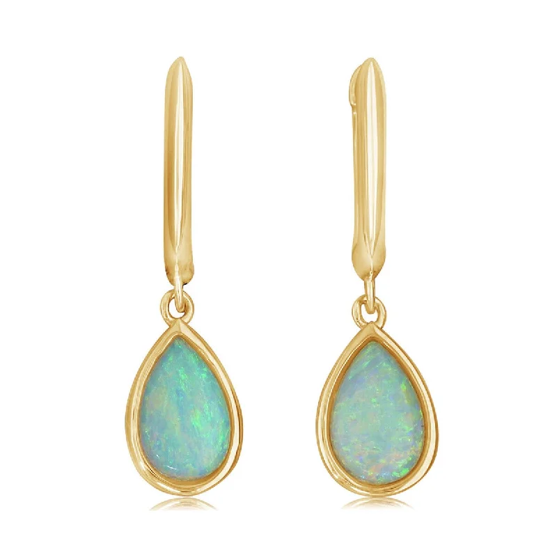 Cute earrings-Australian Opal Drop Earrings in Yellow Gold by Parle