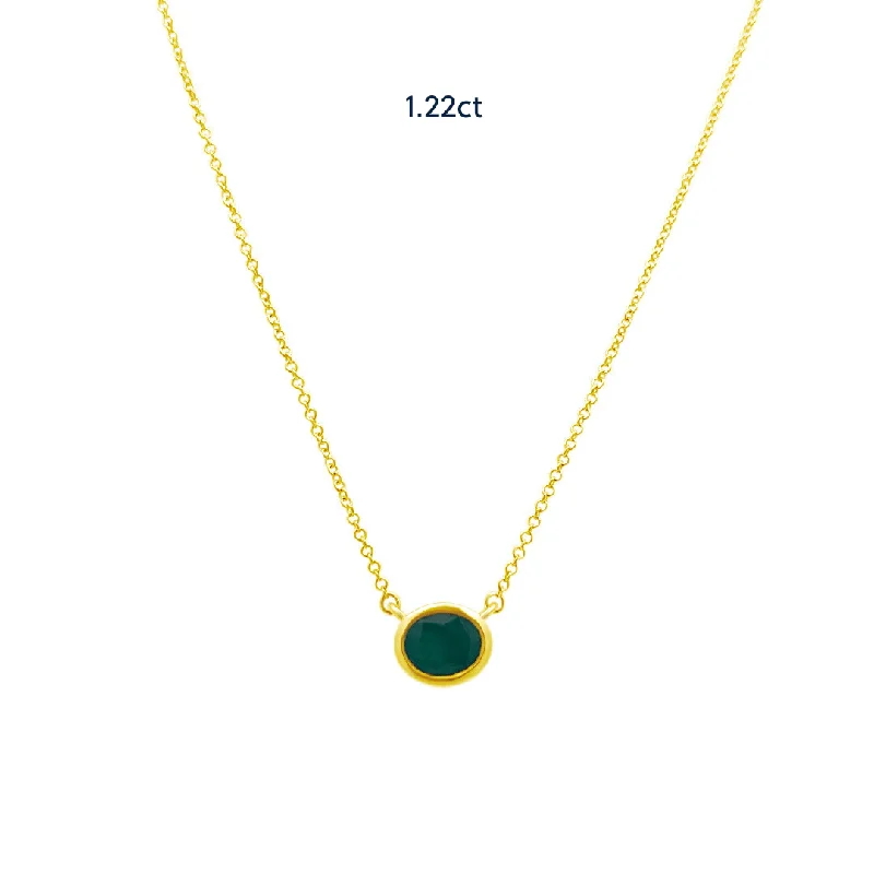 Feminine necklaces with flower pendants -Bezel Set Oval Cut Emerald Necklace