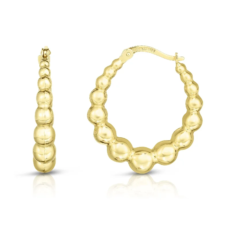 Fashion hoop earrings-14K Gold Graduated Puffy Bead Hoop Earring