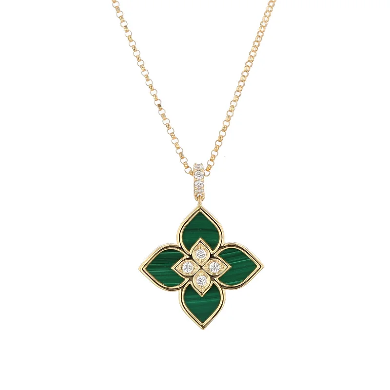 Necklaces with spiritual meanings -18K Yellow Gold Small Malachite and Diamond Necklace