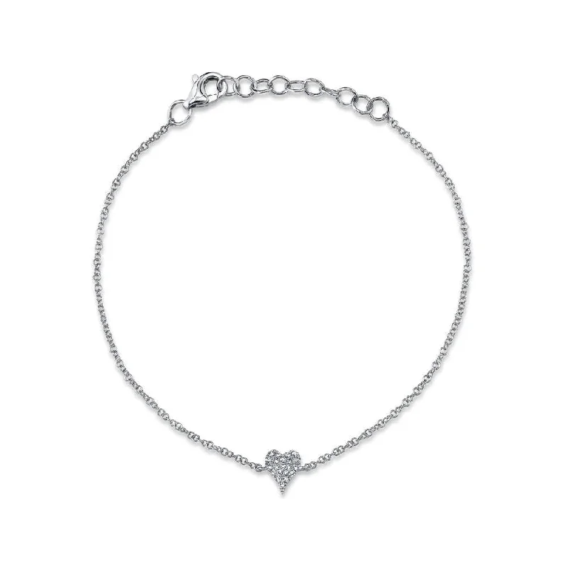 Classic leather bracelets for everyday wear -14K White Gold Diamond Pave Heart Bracelet