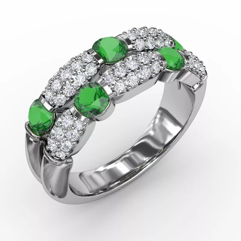 Infinity rings for everlasting love -Fana Double Row Emerald and Diamond Ring 1592