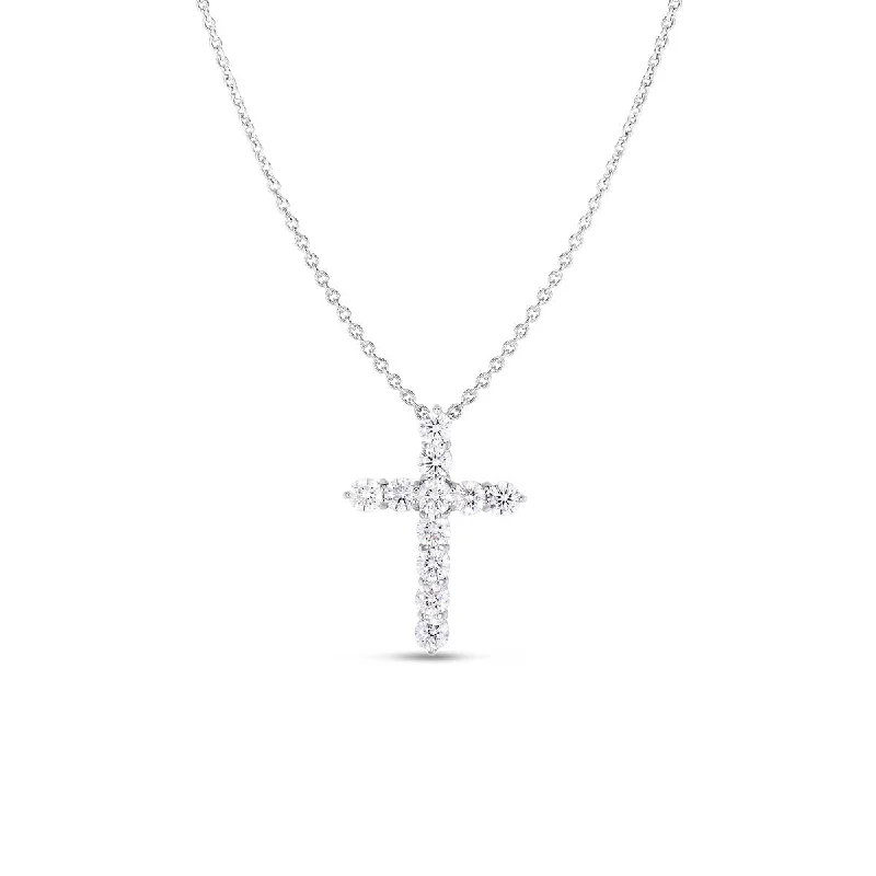 Rose gold necklaces for anniversaries -18K White Gold Tiny Treasures X-Large Diamond Cross Necklace