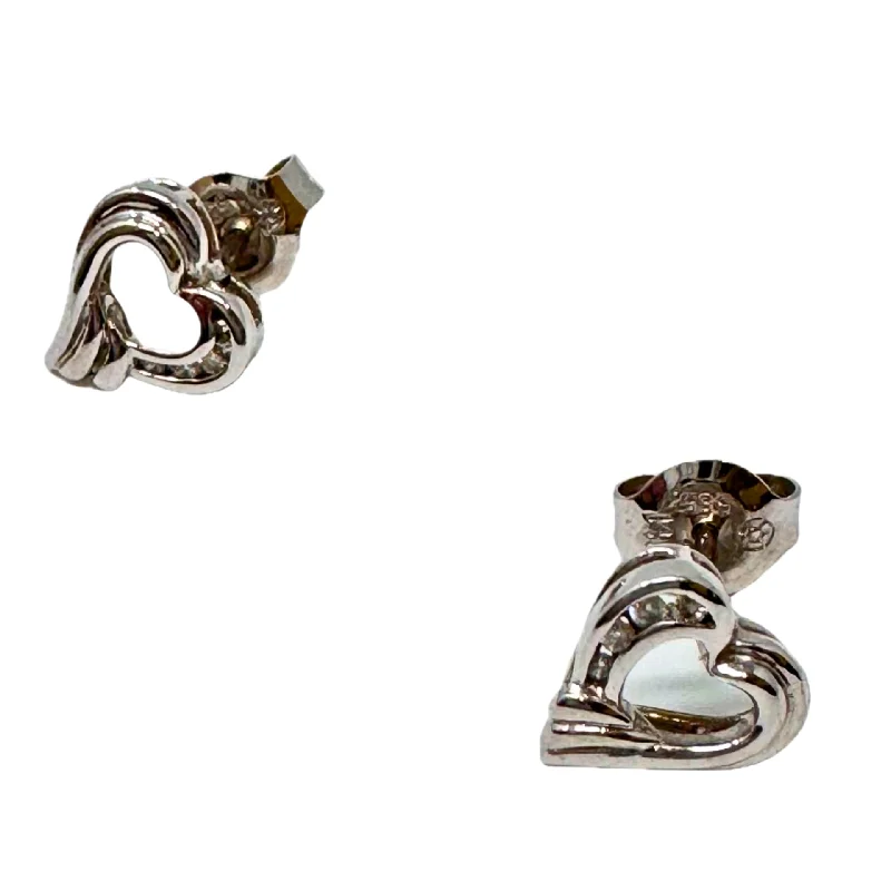 Gold drop earrings-14K White Gold Heart Shaped Stud  Earrings with Diamonds