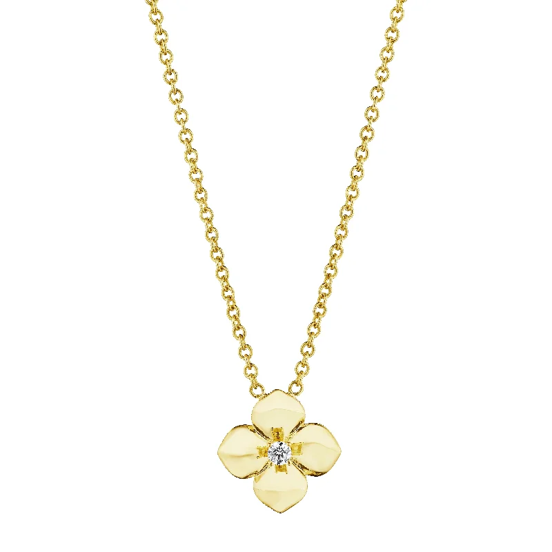 Necklaces for vintage lovers -18k Yellow Gold Flower Pendant Brushed Satin