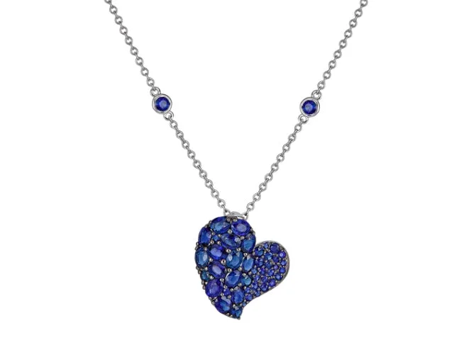 Elegant rose gold necklaces for luxury gifts -18k White Gold Sapphire Heart Necklace