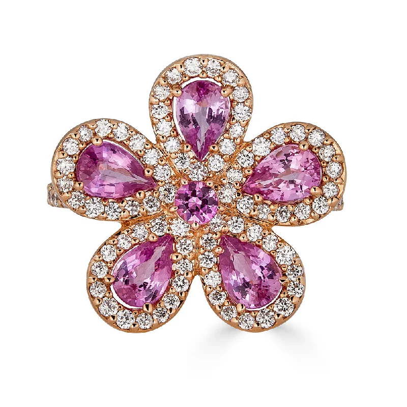 Statement rings with crystal embellishments -Pink Sapphire & Diamond Flower Ring