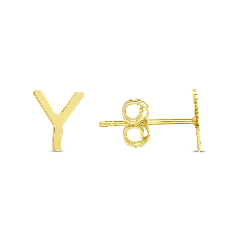 Elegant crystal earrings-14K Gold Initial Y Stud Earring