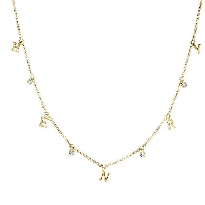 Trendy necklaces for casual wear -Dangle Initial & Diamond Bezel Necklace