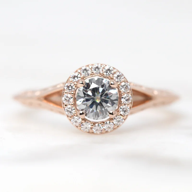 Rose gold engagement rings with diamonds -Rosie Ring with a Round Gray Moissanite and Round Accent Moissanites - Made to Order