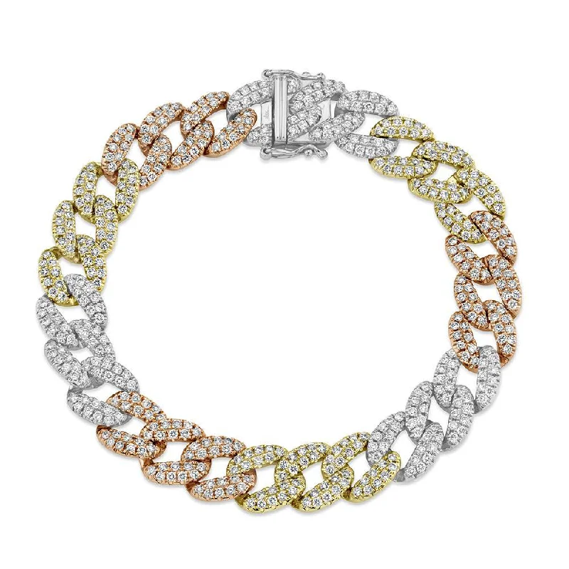 Designer bracelets for fashion-conscious women -14K Multitoned Diamond Pave Link Bracelet