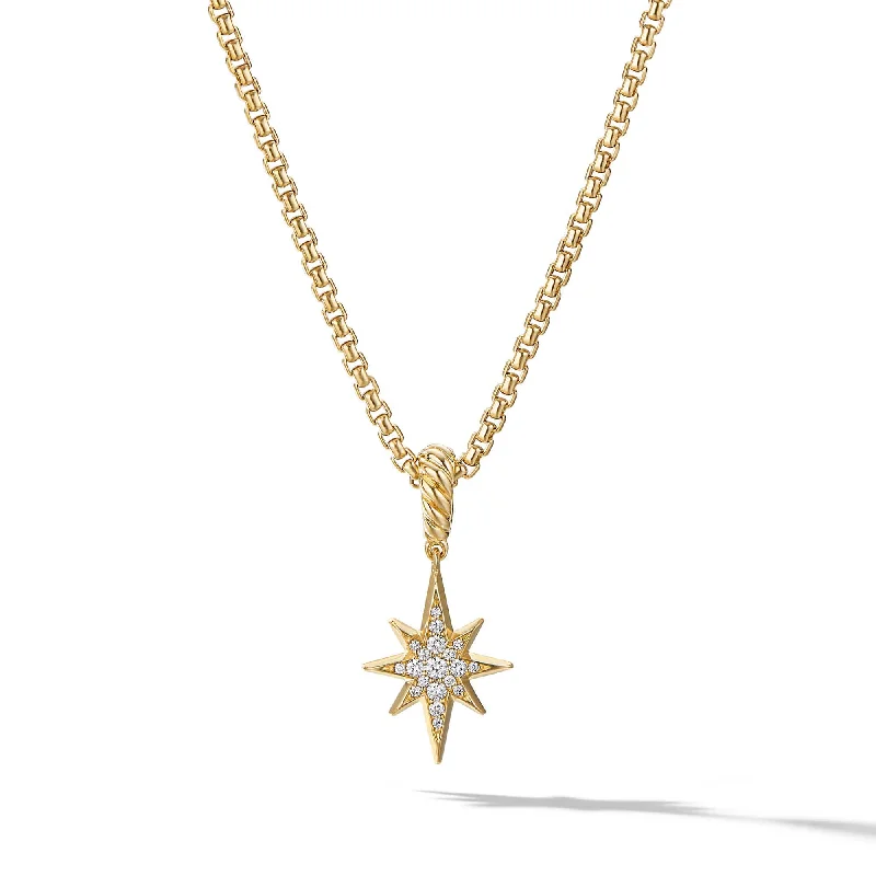 Minimalist necklaces for chic designs -North Star Amulet in 18K Yellow Gold with Pave Diamonds