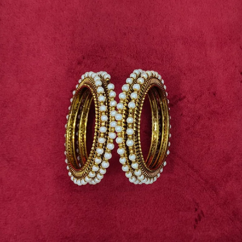 Vintage-style bangles for collectors -Pooja Bangles Gold Plated Pearl  Bangle Set