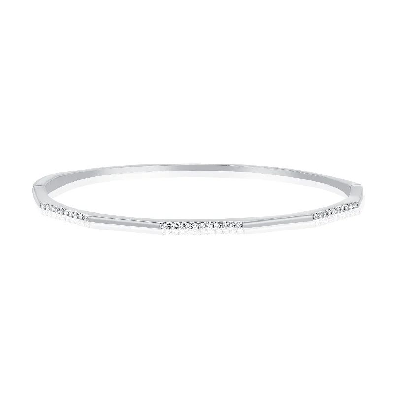 Classic gold chain bracelets for sophisticated wear -14K White Gold Diamond Hinged Bangle