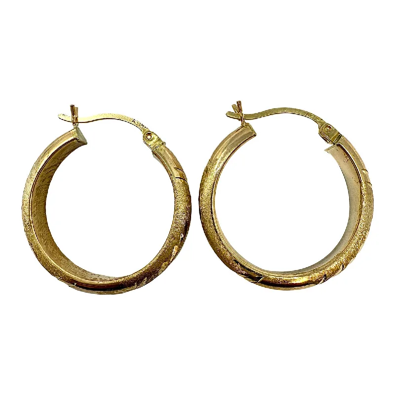 Large pearl earrings-14K Gold Etched Hoop Earrings