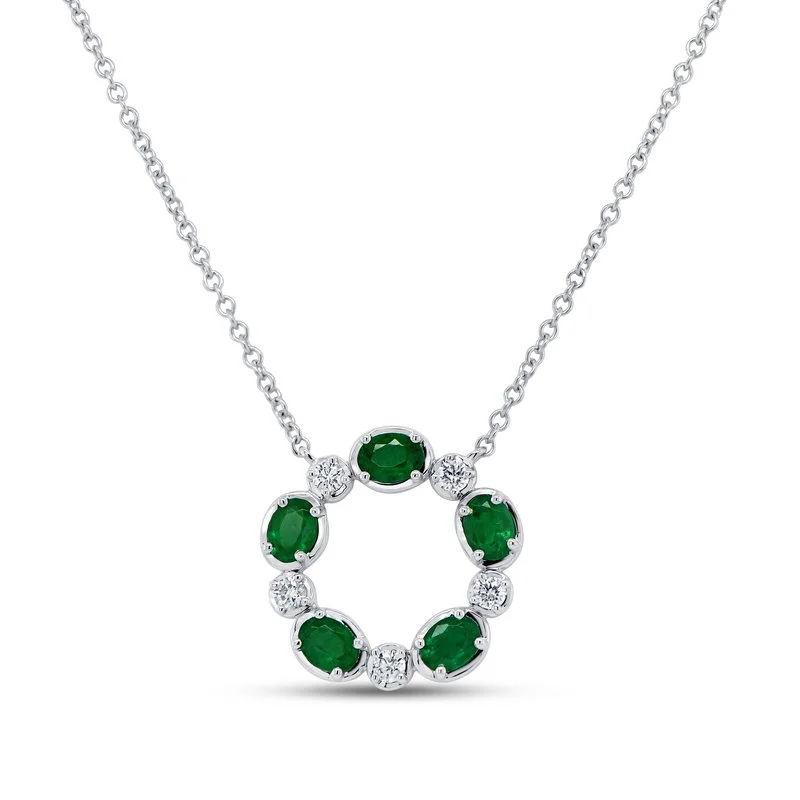 Fashion-forward necklaces with colorful beads -5 0.16ct Round Diamonds and 5 0.77ct Oval Emerald 16-18" Necklace in 18K White Gold