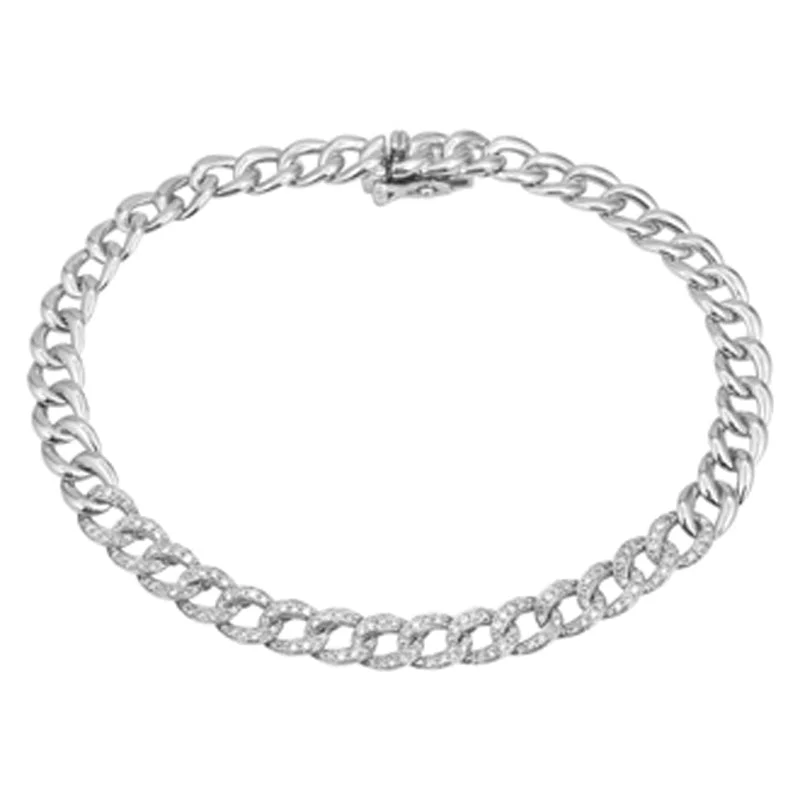 Unique gemstone bracelets for luxurious gifts -14k White Diamond Curb Link Bracelet