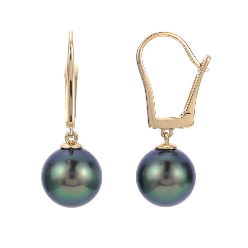 Custom diamond earrings-14KT Yellow Gold Tahitian Pearl Earring