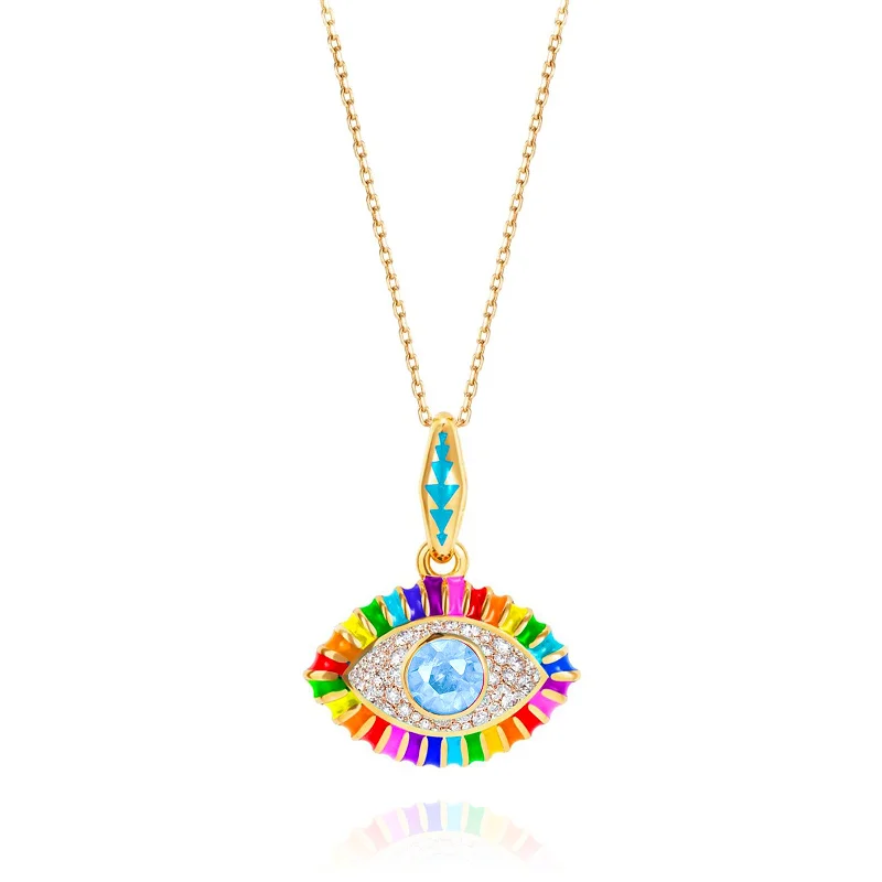 Stylish necklaces for prom nights -Blue Topaz and Diamond Life in Color Eye Pendant