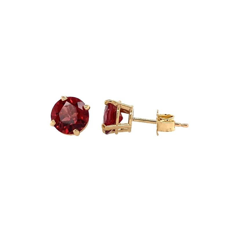 Women’s chandelier earrings-Garnet Stud Earrings in Yellow Gold by B&C