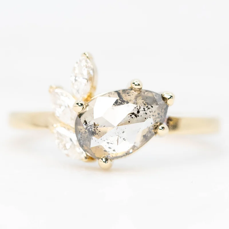 Simple rings with engraved initials -Alyssa Ring with a 1.47 Carat Dark and Clear Champagne Pear Diamond and White Accent Diamonds in 14k Yellow Gold - Ready to Size and Ship