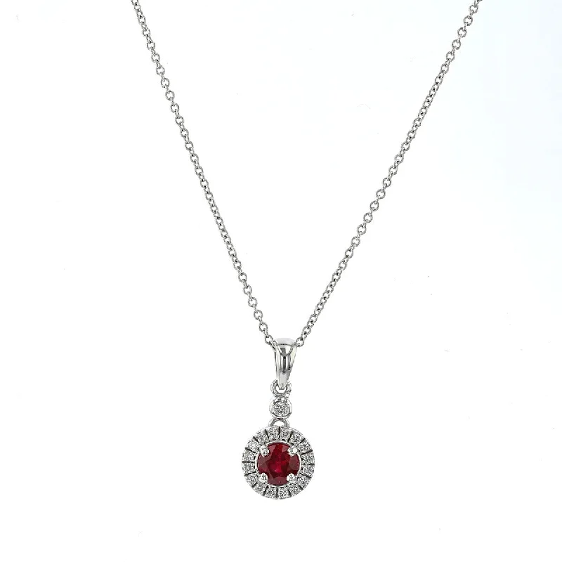 Unique necklaces for special occasions -14K White Gold Ruby and Diamond Halo Pendant Necklace