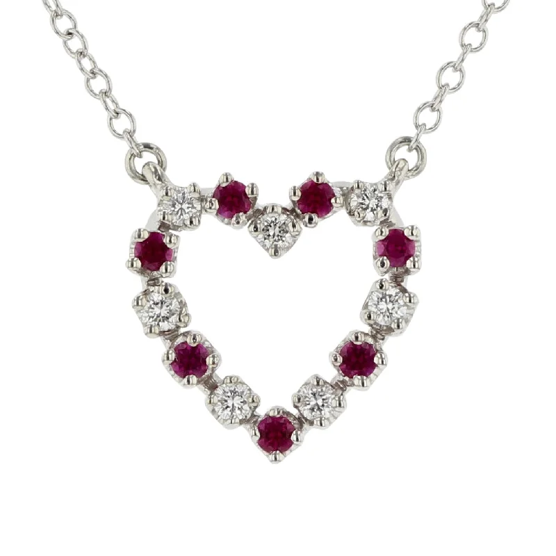 Necklaces for everyday elegance -0.21Ct Ruby and 0.15Ct Diamond Heart Necklace in 18K White Gold, 16inch