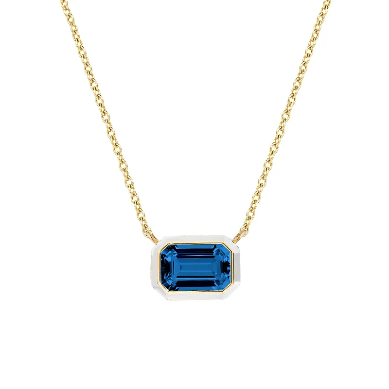 Luxury gold-plated necklaces for fashion lovers -London Blue Topaz Queen Pendant with White Enamel