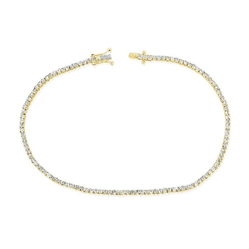 Trendy gold bracelets with chunky links -14K Yellow Gold Diamond Petite Tennis Bracelet