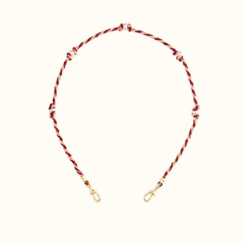 Heart pendant necklaces for loved ones -Mauli Silky Cord in Burgundy and Beige with Freshwater Cultured Pearl Beads