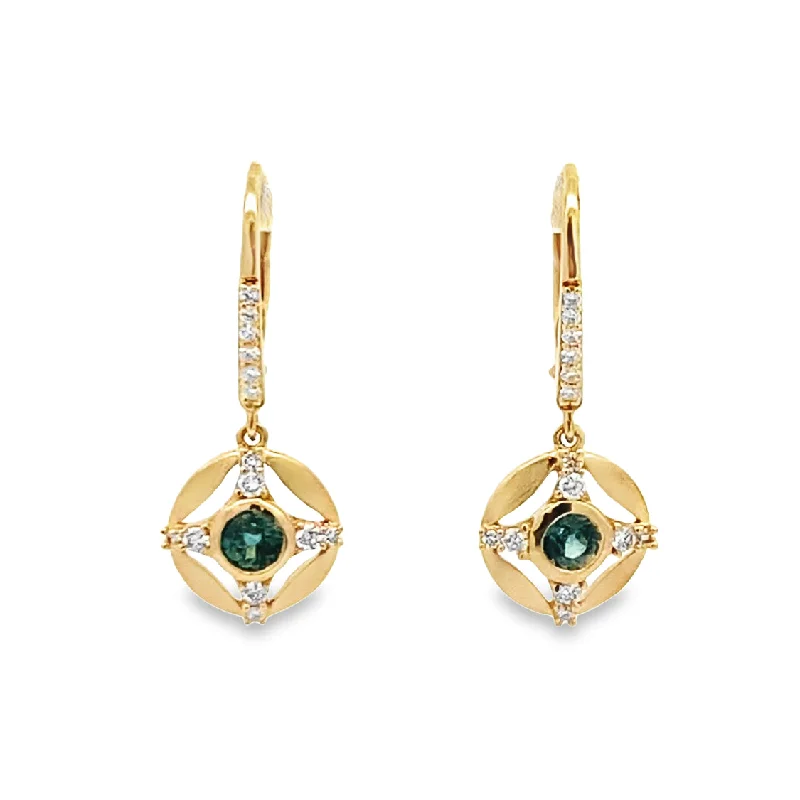 Crystal drop earrings-Montana Sapphire and Diamond Earrings in Yellow Gold by Parle