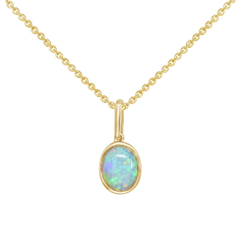 Beautiful chain necklaces for everyday wear -14K Yellow Gold Oval Australian Opal Pendant Necklace