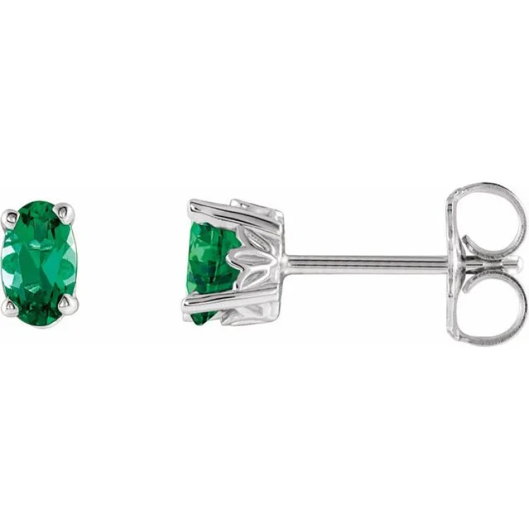 Luxury gold earrings-14K White Lab-Grown Emerald Earrings